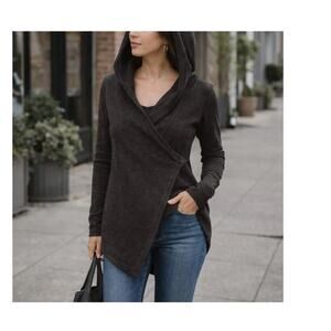 Betabrand Blacksheep Wool Blend Brown Hooded Wrap Cardigan Small/Medium